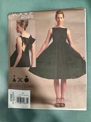 Vogue V1102 Andrea Katzobjects (14-20) LBD Bow Dress Sewing Pattern Uncut