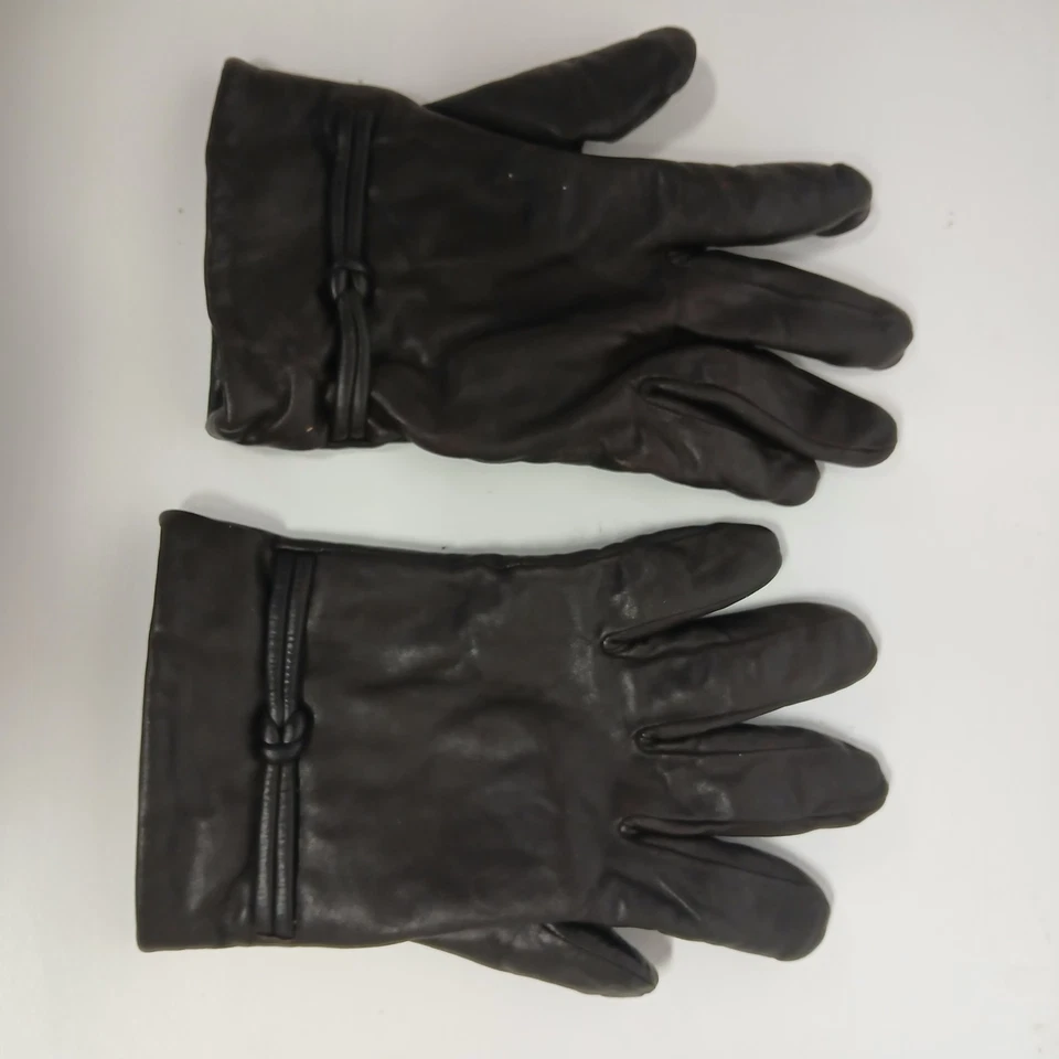 Luvas femininas de couro genuíno pretas vintage XL trançadas com punho de arco forrado anos 90 - Imagem 2 de 4
