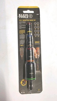 NEW ¼-¾'' KLEIN TOOLS 9 IN 1 IMPACT RATED FLIP SOCKET SET MAGNETIC BIT HOLDING  