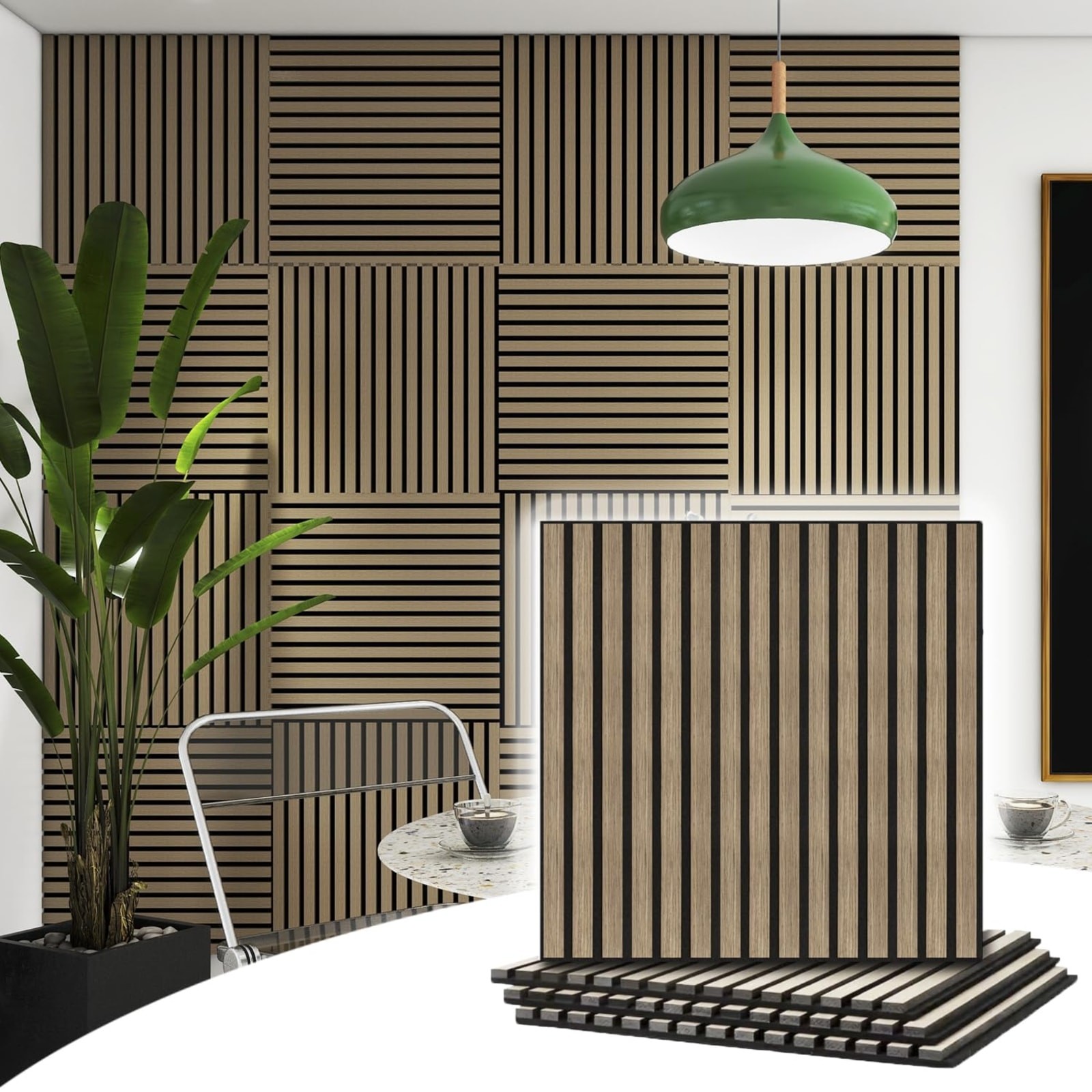 4 Pcs Acoustic Wood Slat Wall Panels 23.6" Walnut Sound Absorbing Fluted