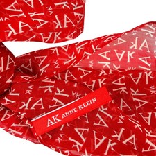 Anne Klein Red Silk Logo Monogram Rectangular Scarf AK Logo Print 10x58