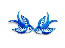 Blue White Fabric Applique Iron On Patch 2 Piece Embroidered Clothing Repair