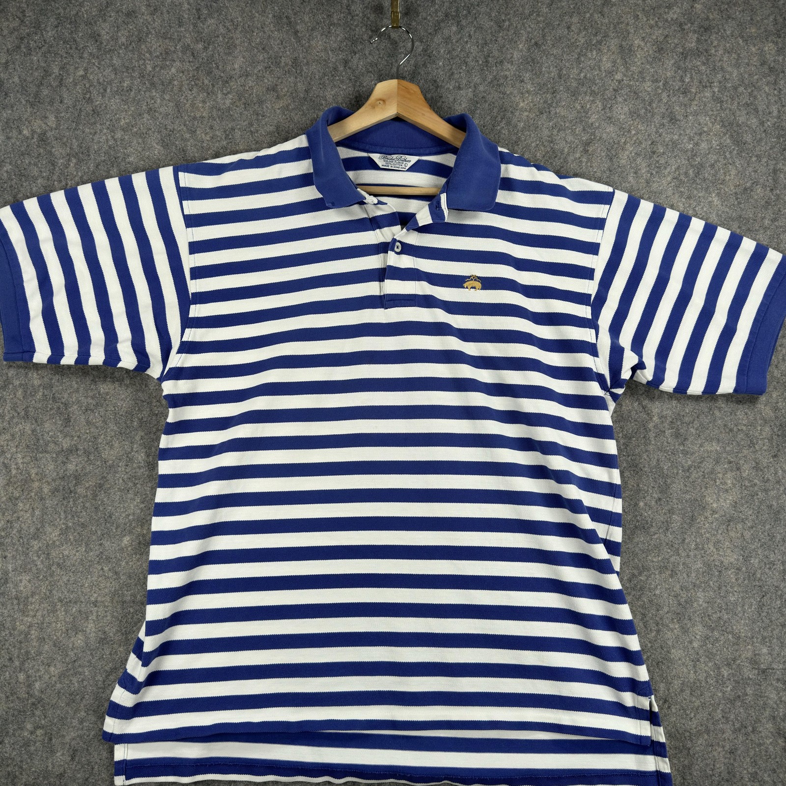 Brooks Brothers Polo Shirt Mens Large Blue White Stripe Golden Fleece Cotton thumbnail 2