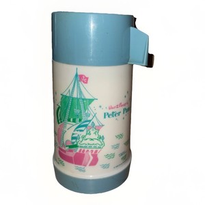 Vintage Peter Pan 1969, Disney Plastic Lunchbox Thermos With Cup And Lid Blue