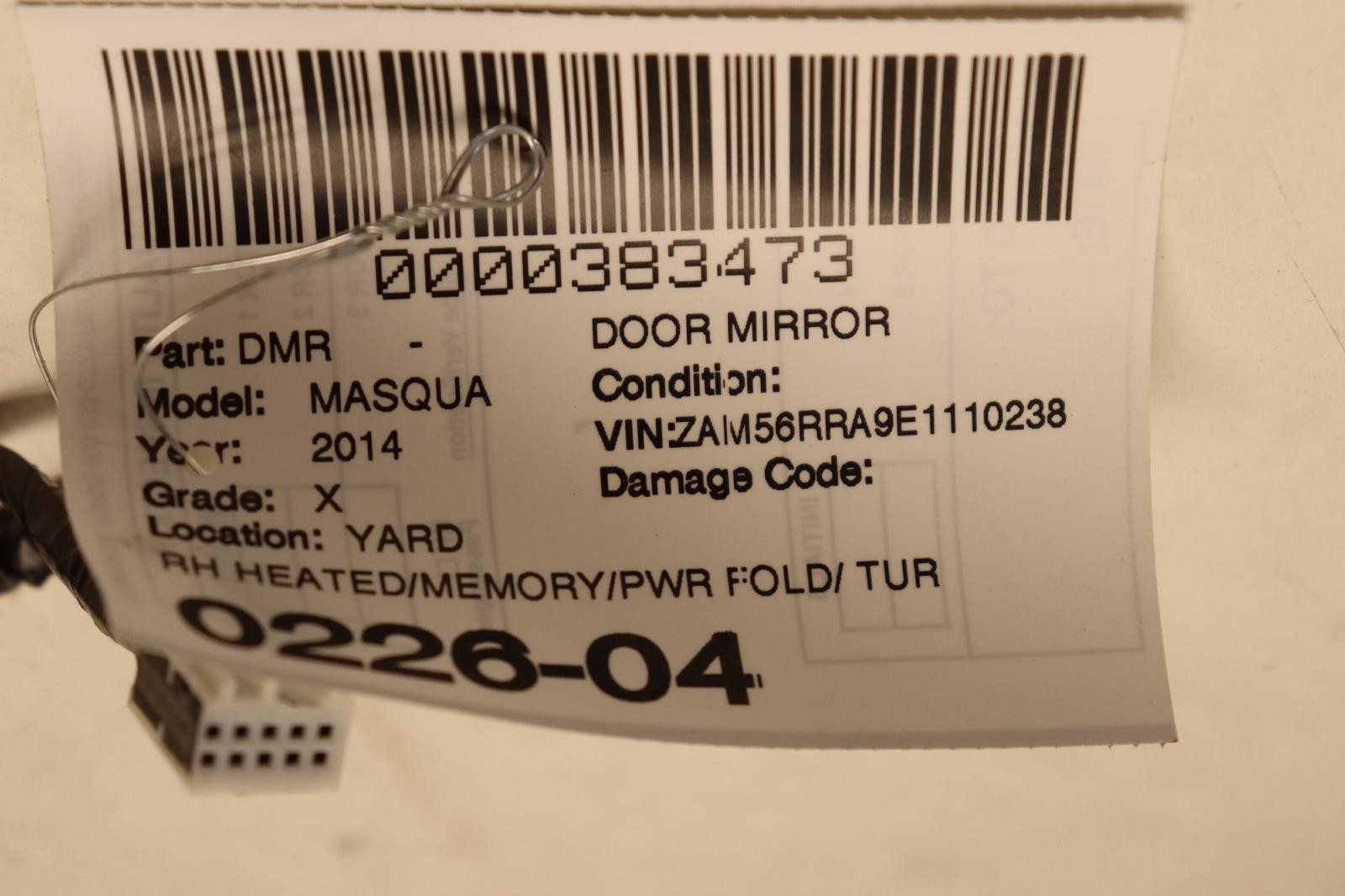 2014-2017 MASERATI QUATTROPORTE RIGHT DOOR POWER MIRROR W/ HEATED & MEMORY OEM