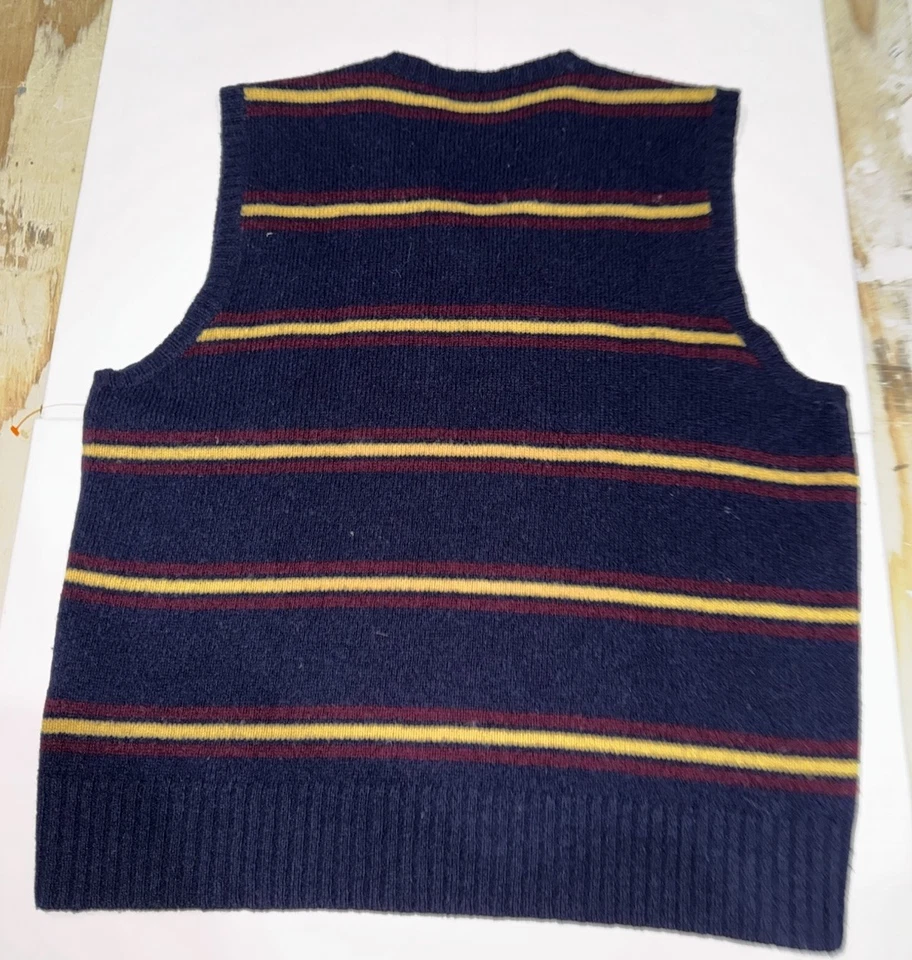 Polo listrado Ralph Lauren (rugby) colete de lã sem mangas suéter vintage - Imagem 2 de 4
