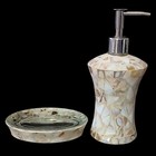 2 Mosaic Capiz Shell Bathroom Set Soap Dispenser Dish Mother Of Pearl Glass