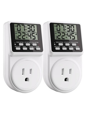 2 PCS Indoor Digital Repeat Cycle Outlet Timer Plug 24 Hour Power Switch Timer
