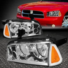 For 06-10 Dodge Charger Chroem Housing Amber Corner Headlight Replacement Lamps