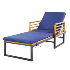 Patio Cushioned Chaise Lounge Chair Adjustable Reclining Lounger Navy 800 lbs
