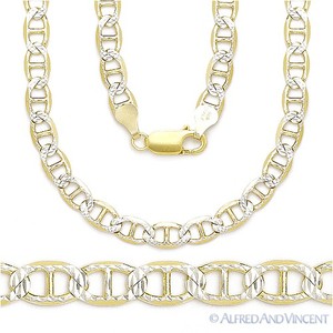Authentic 5.3mm Mariner Pave Link Chain Necklace in 14k Yellow Gold-Plated Sterling Silver