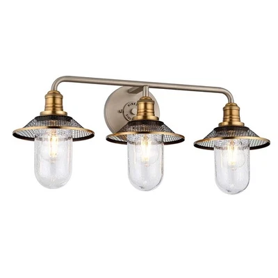Lumière de Salle de Bain Applique Murale Acier Verre Clair Laiton IP44 3-Flammig - Photo 1/4