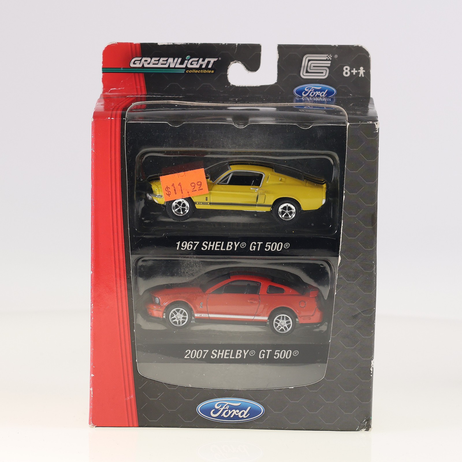 Ford Shelby GT 500 1/64 Greenlight jaune et rouge pour diorama et vitrine