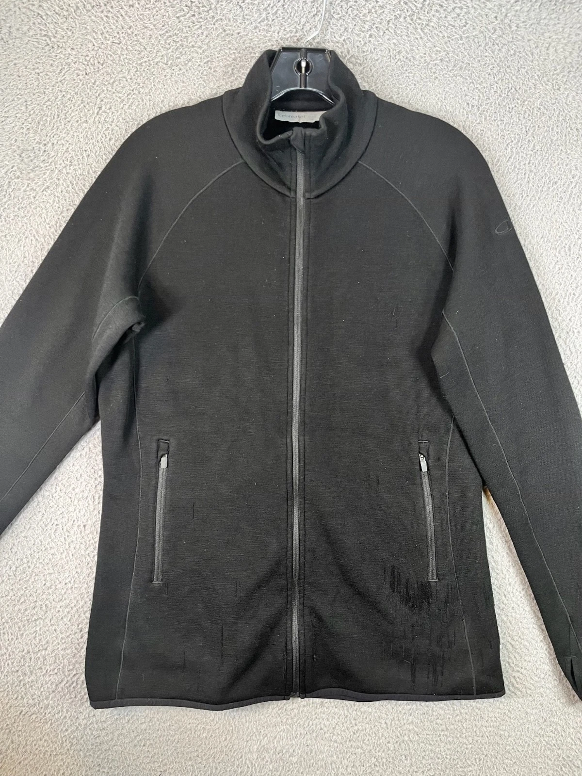 Icebreaker Jacket Women's Large Black Merino Full Zip Base Layer Midnight