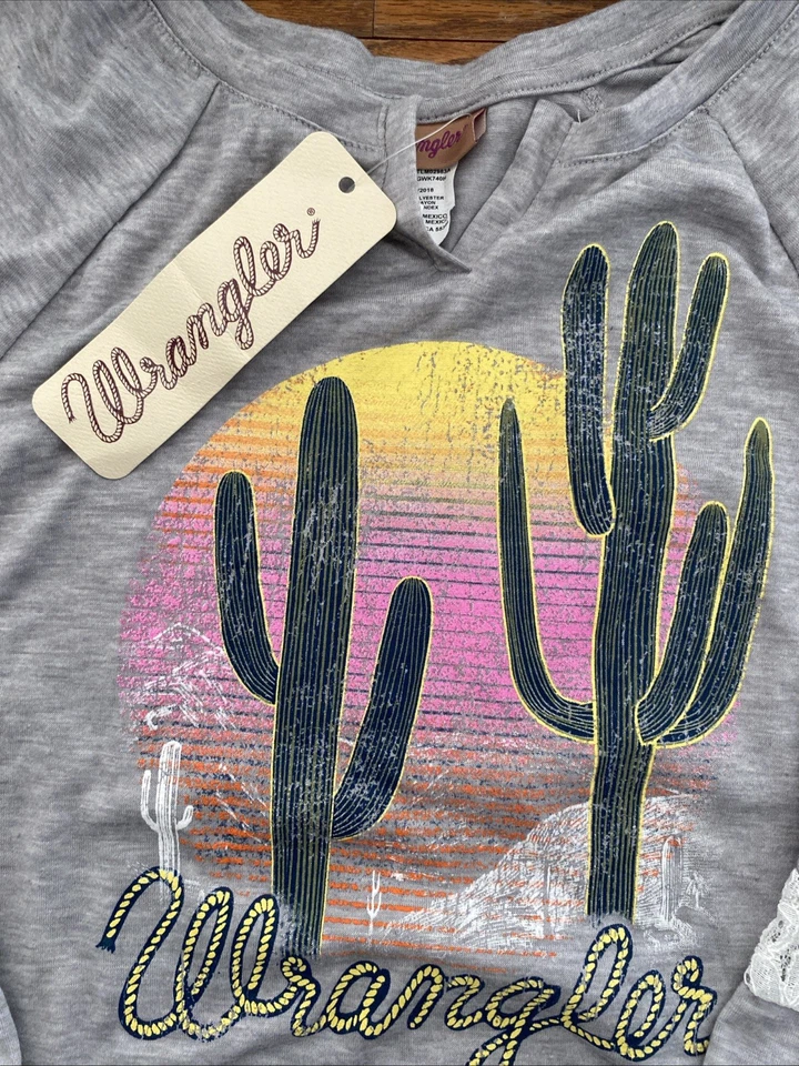 Camiseta para niña Wrangler XL manga 3/4 estampado de cactus occidental - gris Foto 2 de 4