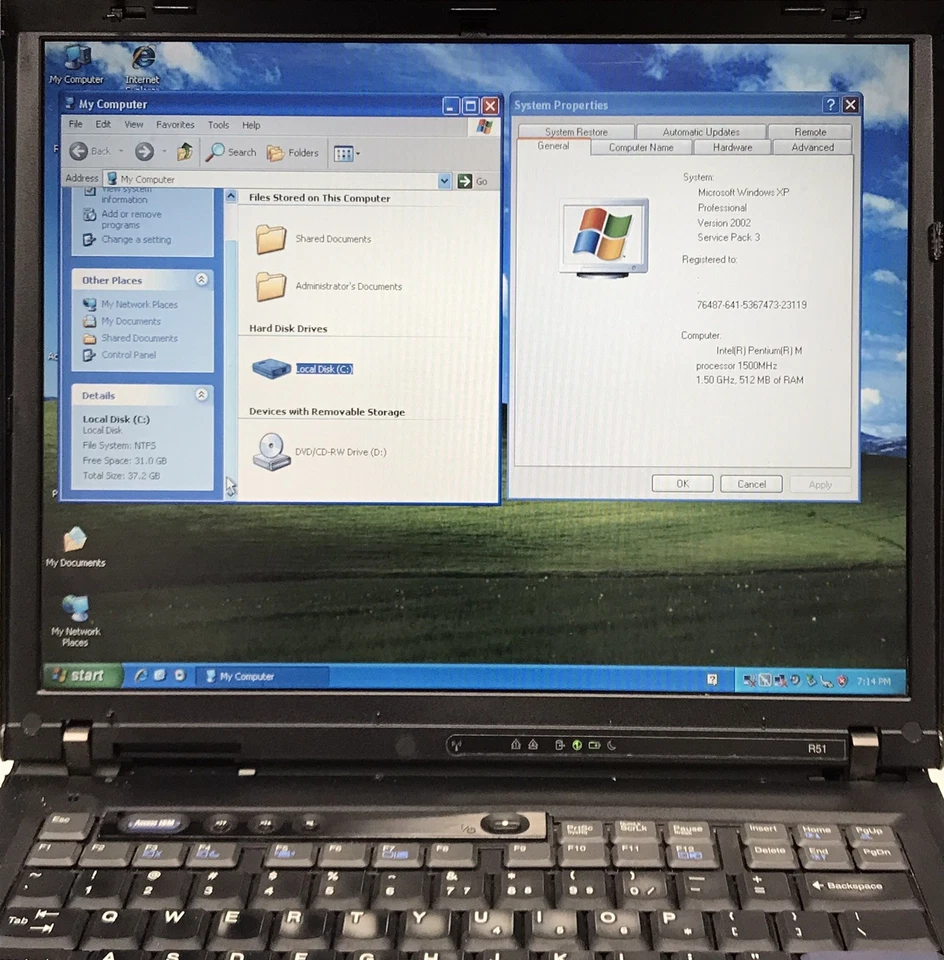 Vintage IBM ThinkPad R51 15" Laptop Intel Pentium M 512MB RAM 40GB HDD Win XP - Image 3 of 4