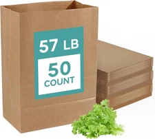 57 LB 50 Count Kraft Paper Bags, Large Brown Paper Grocery Bags for Storage, Sho