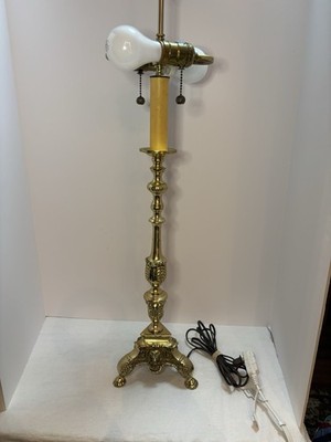 33” Vintage Brass Lions Head Candlestick Lamp Baroque Style Dbl