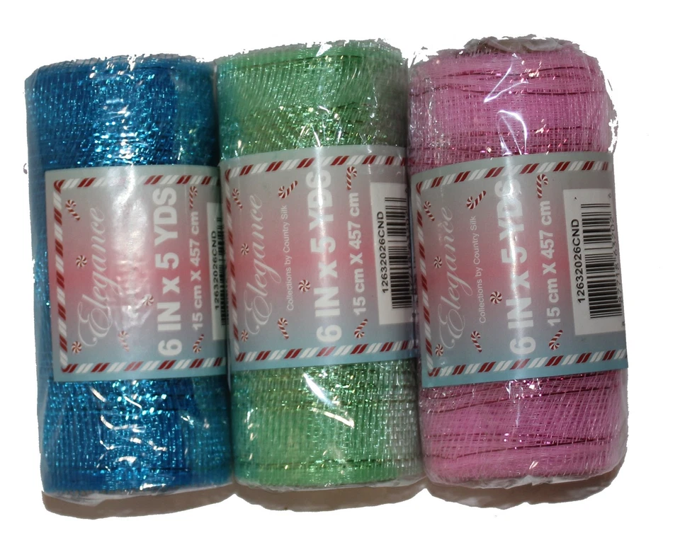 Cinta de malla metálica de Navidad con tema de caramelo turquesa verde rosa de 5 yardas de 6" de ancho Foto 2 de 4