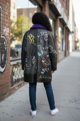 Upcycling Vintage Lederjacke - handbemalt Sonderanfertigung - Hochzeiten/Ibiza