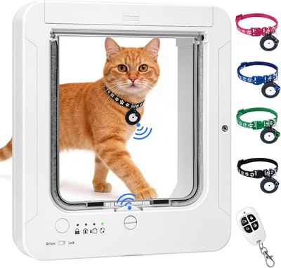 #ad Smart Cat Door with 4 Collar Sensor Key RFID Cat Door Collar Activated with Rem $170.79