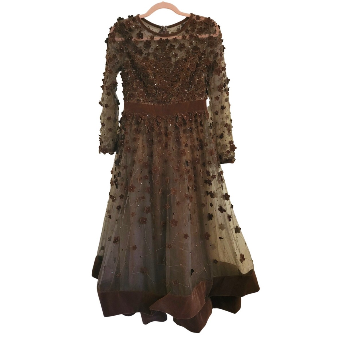 MAC DUGGAL ロングスリーブミディドレス NWOT Mac Duggal Long Sleeve Fit & Flare Velvet Embellished