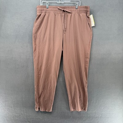 All in Motion Track Pants Womens Plum Tan Woven Tapered Leg Elastic Waist