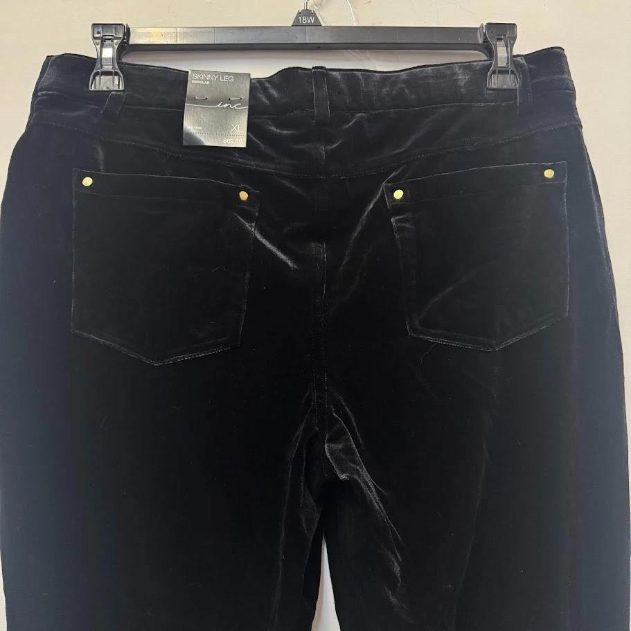 Pantalones INC para mujer XL de terciopelo negro profundo pierna ajustada tiro medio nuevos con etiquetas CX75 Foto 3 de 4