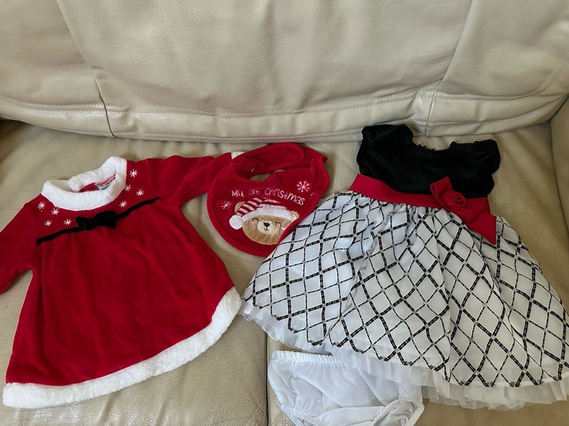 Christmas Dress, Bib & Outfit Baby Girl's 6-9 Months Bonnie Baby Bon Bebe