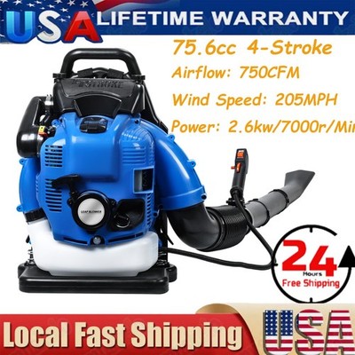 Backpack Leaf Blower 4 Stroke Gas Powered Snow Blower 75.6CC 750CFM 205MPH 2.6kw