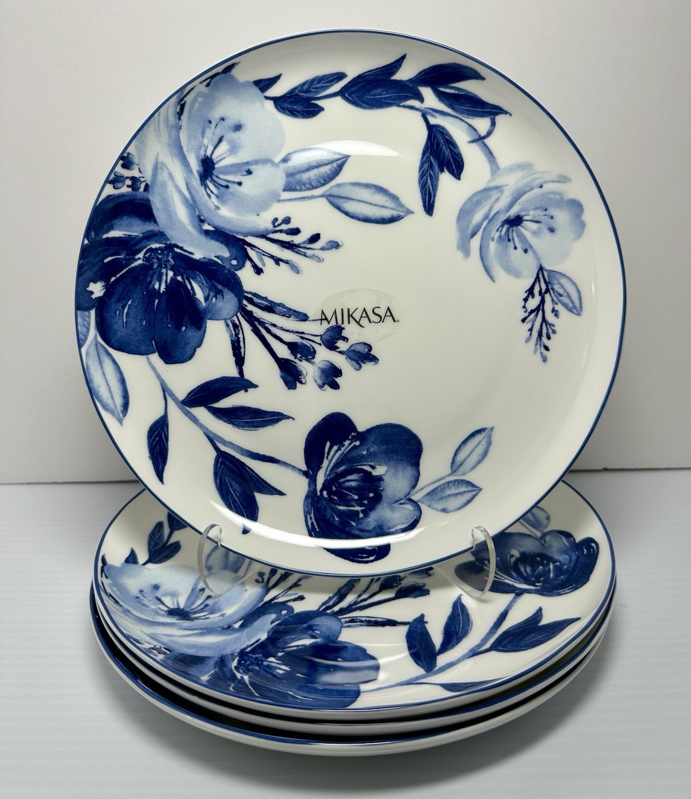 Of 4 Mikasa Darcy Blue & White Floral Bone China 9" Salad Pl