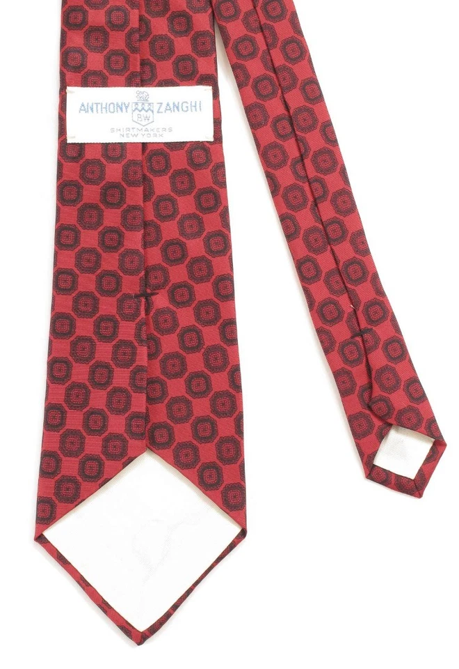 NUEVA DE COLECCIÓN Corbata Anthony Zanghi Roja/Negro 3.25" Ancho Estampado Seda Foto 2 de 3