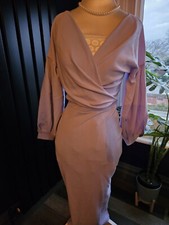 Boohoo off shoulder wrap midi dress Lilac evening party 
