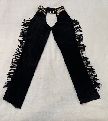Vintage Katherine Baumann Black Suede Front Studs Rhinestones Chaps Size Small