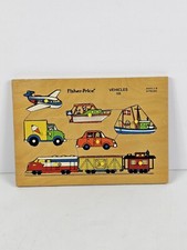 Fisher Price Vehicles Cars 70s Childrens 8 Piece 508 Wooden Peg Puzzle Vintage