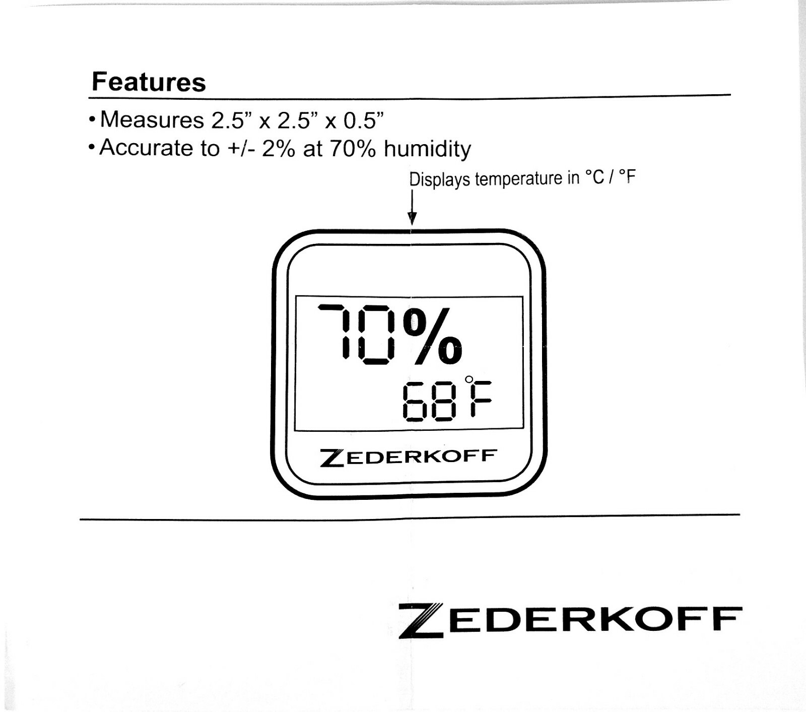 ZEDERKOFF Square Digital Hygrometer Silver Cigar Humidor