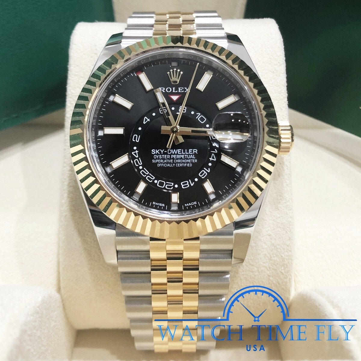 Rolex 326933 42mm Sky Dweller Two Tone Yellow Black Index Rolex 326933 42mm Sky Dweller Two Tone Yellow Black Index