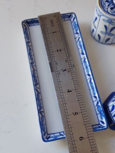 Ceramic Cruet Set Blue & White Floral Thailand Salt Pepper Oil - Bild 5 von 10