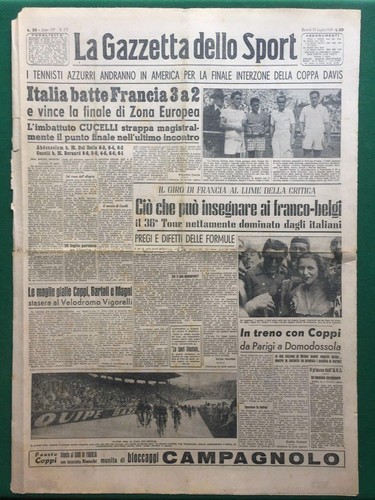 Gazzetta dello Sport 27 July 1950 Tour de France Withdrawal Italy