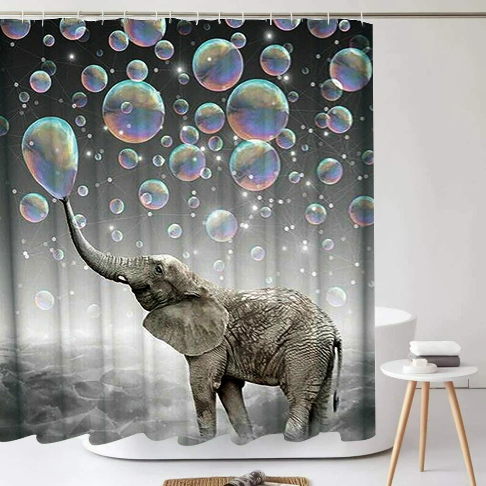 Elefante Burbuja Cortina de Ducha Animal Baño Decoración con Ganchos-Impermeable Foto 2 de 4