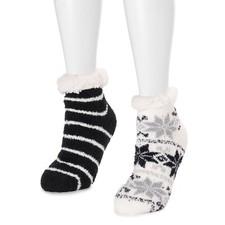 Muk Luks Women's Short Cabin Socks-2-Pairs-2900185-Ivory Snowflake-OSFM-NWT