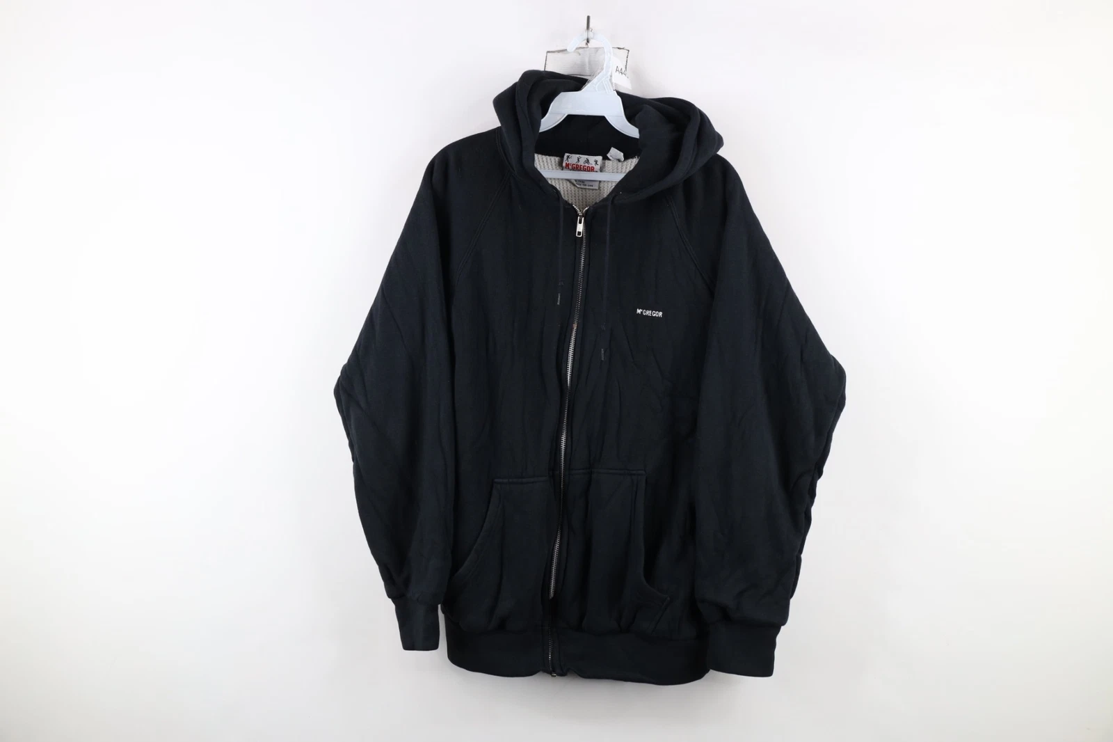 Vtg 80s 90s Streetwear Mens L Double Wall Thermal Lined Blank Zip Hoodie Black