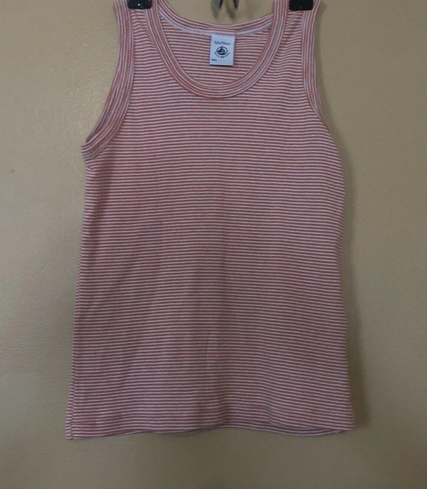  Camiseta sin mangas Petit Bateau para niño talla 6y cuello redondo rayas naranja blanco sin mangas Foto 2 de 4