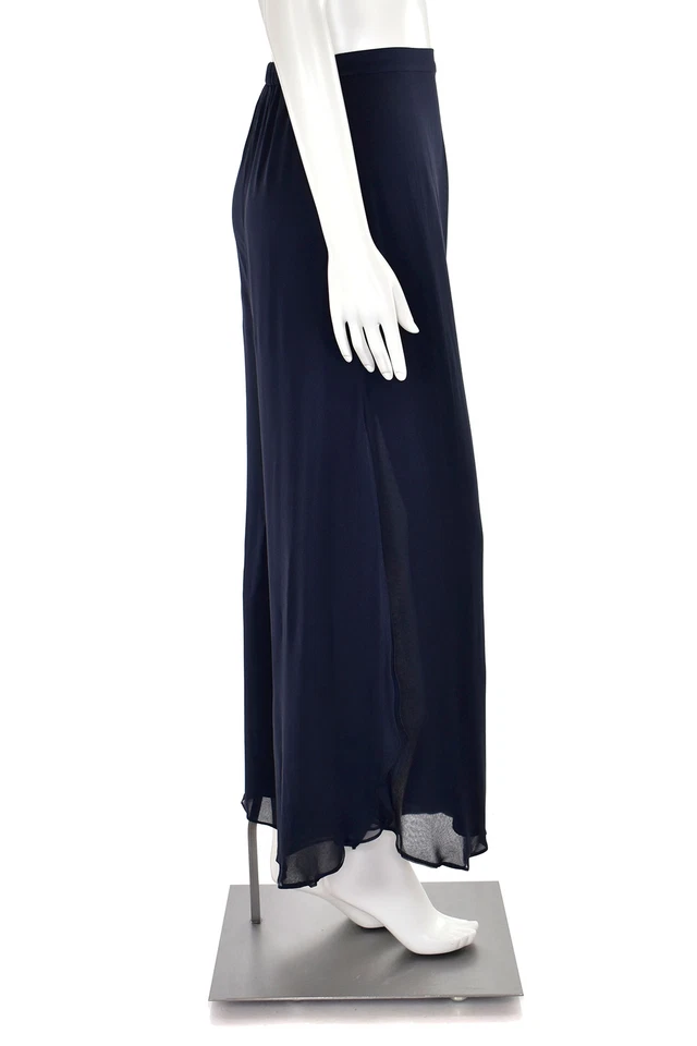 St John Evening Pants sz 8 - Navy Blue 100% Silk Chiffon Wide Leg Pant w/ Slit - Image 4 of 4