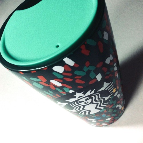 STARBUCKS MUG 2019 TRAVEL TUMBLER  w/ LID DK GREEN CONFETTI LOGO HOLIDAY - Picture 1 of 8