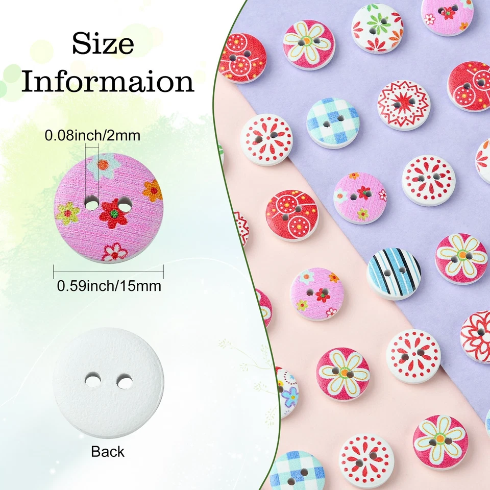 200x 2 Hole Wood Round Sewing Buttons Scrapbooking Clothing Gift Home Decor - Image 3 of 4