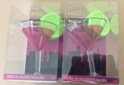 New Lot Of 2 Scotch Magic Tape Dispensers Cosmo Martini Cocktail Glass Lime