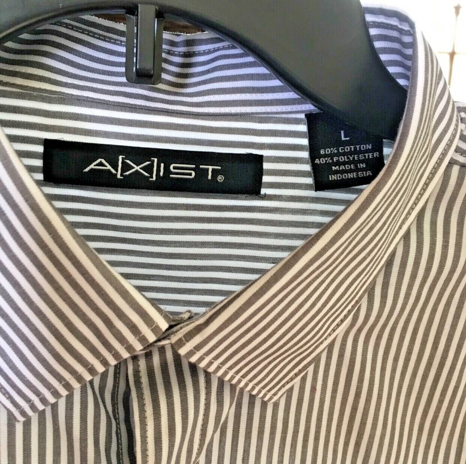Axist Mens Gray/White  Striped Button Down Dress Shirt Size L - Image 2 of 4