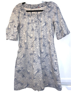 Esprit Light Blue/Cream Women's Midi Dress - Modest with puffed sleeves - SZ 4