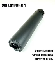 VeilStrike 7" Black 1/2"x20 Muzzle Brake Extension Tube for AirRifle